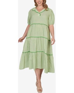 Ruby Rd. Plus Size Textured Stripe Tiered Maxi Dress - Green