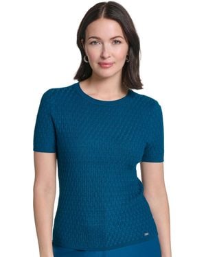 Calvin Klein Textured Short-sleeve Crewneck Top - Blue