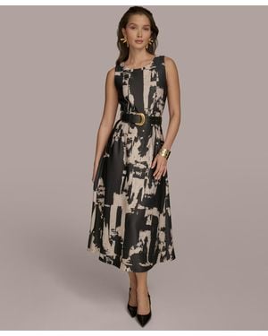 Donna Karan Printed Belted A-line Dress - Multicolor