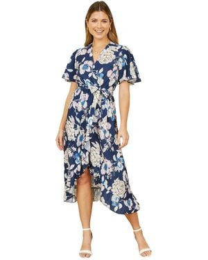 Yumi' Floral Midi Wrap Dress - Blue
