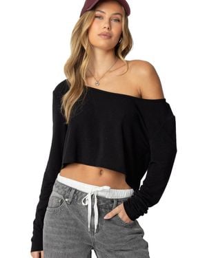 Edikted Cropped Off Shoulder Top - Black