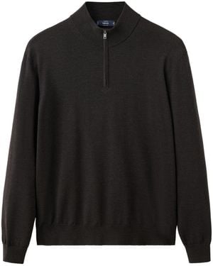 Mango Willyp Quarter-zip Mock Neck Wool Sweater - Black