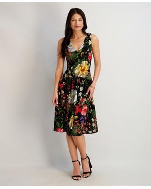 Kensie Printed V-neck Midi Dress - Black