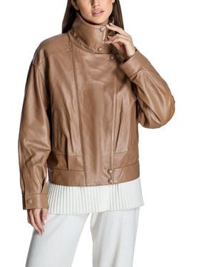 Julia & Stella By Maximilian Funnel-neck Genuine-leather Moto Jacket - Brown