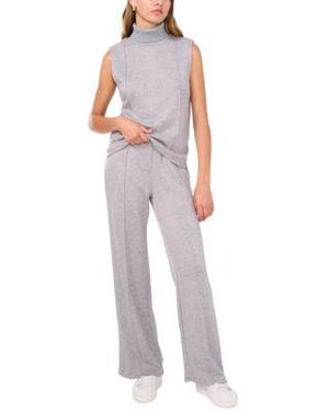Vince Camuto Knit Sleeveless Turtleneck Wide Leg Pants - White