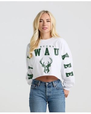 Fanatics Milwaukee Bucks Spirit Jersey Cropped Crew Neck Sweatshirt - White