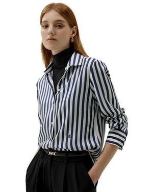 LILYSILK The Amalfi Stripe Silk Shirt - Blue
