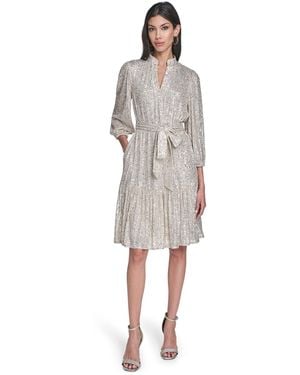 Eliza J Social Sequined V-neck Dress - Gray