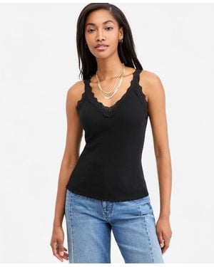 On 34th Lace-trim Ribbed Tank Top - Black