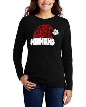 LA Pop Art Paw Print Santa Hat Word Art Flowy T-shirt - Black