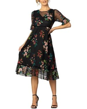 Kiyonna Wildflower Embroidered Floral Mesh Dress - Black