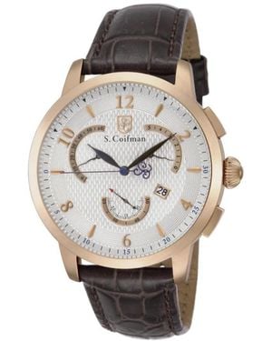 INVICTA WATCH S.coifman Heritage Chronograph Dial Leather Strap Watch - Gray