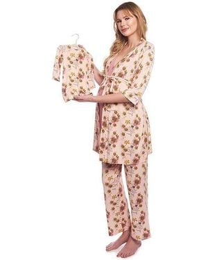 Everly Grey Maternity Analise During & After 5-piece Maternity/nursing Sleep Set - Black