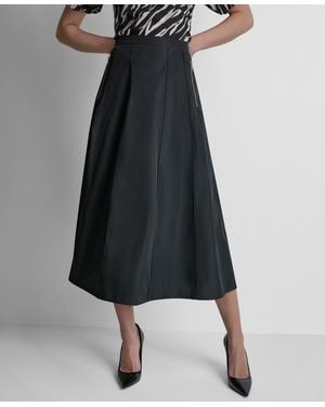 DKNY Taffeta A-line Seamed Midi Skirt - Black