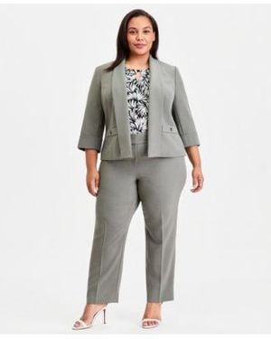Kasper Plus Size Shawl Collar 3 4 Sleeve Blazer Straight Leg Pants - Gray