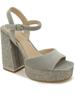 Kenneth Cole Dolly Crystal Platform Sandals - Metallic