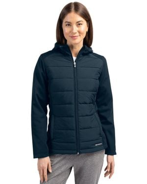 Cutter & Buck Evoke Hybrid Softshell Recycled Full Zip Hooded Jacket - Blue