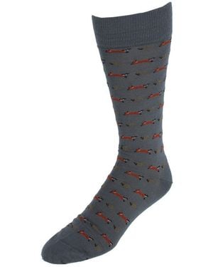 Trafalgar The Hunt Is On Mid-calf Fox Noevlty Pima Cotton Dress Sock (1 Pair) - Black