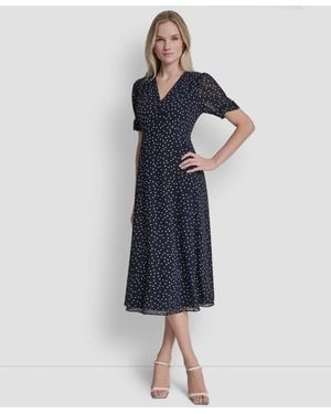 DKNY Short-sleeve V-neck Midi Dress - Blue