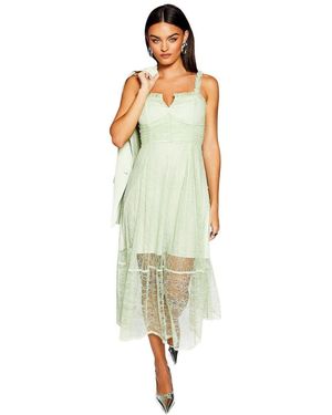 Warehouse Runway Lace Detail Maxi Dress - Green