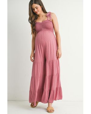Hello Miss Maternity Sleeveless Smocked Wide Leg Jumpsuit - Pink