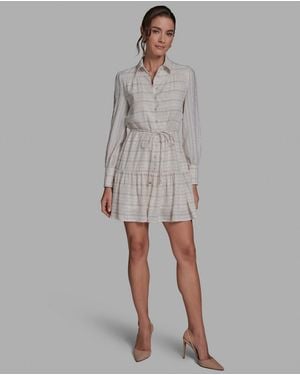 BCBGMAXAZRIA Striped Button-down Mini Shirt Dress - Gray