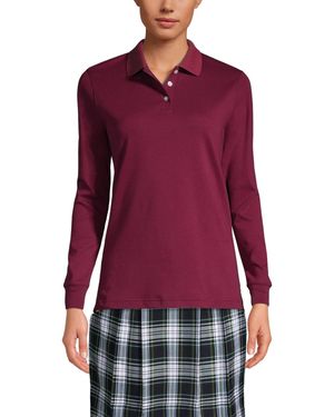Lands' End Long Sleeve Interlock Polo Shirt - Red