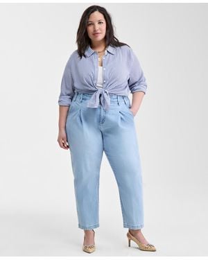 On 34th Trendy Plus Size Button-front Crepe Shirt - White