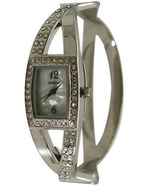 Olivia Pratt Rhinestones And Pearl Tone Bangle Watch - Metallic
