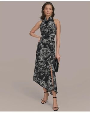 Donna Karan Cowl Neck Midi Dress - Brown