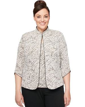Alex Evenings Plus Size Printed Mandarin Jacket & Top Set - Natural