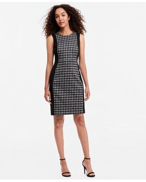 Kasper Combo Princess Seam Sheath Houndstooth Dress - Black