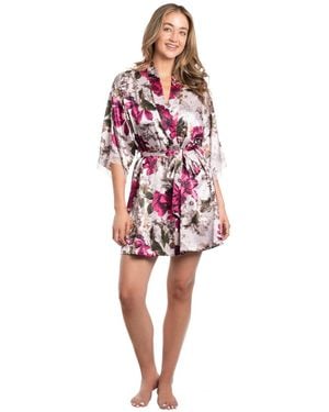 Linea Donatella Jenavine Floral-print Satin Wrap Robe - Red