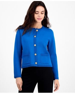 INC International Concepts Petite Structured Long-sleeve Sweater Jacket - Blue