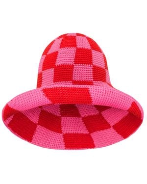 BrunnaCo Shilo Checke Crochet Hat In & Pink - Red