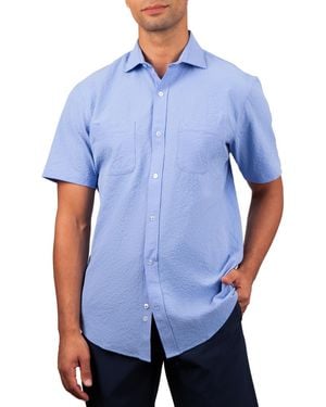 Tailorbyrd Solid Seersucker Short Sleeve Shirt - Blue