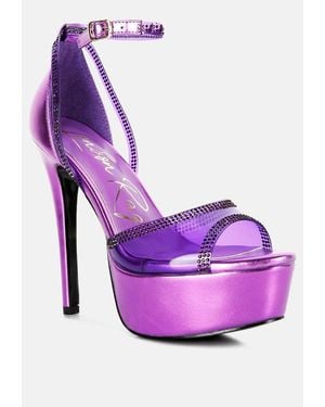 LONDON RAG Cinderella Rhinestones Embellished Stiletto Platform Sandals - Purple