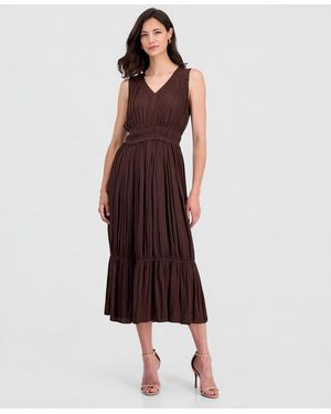 Tahari V-neck Sleeveless Fit & Flare Dress - Red