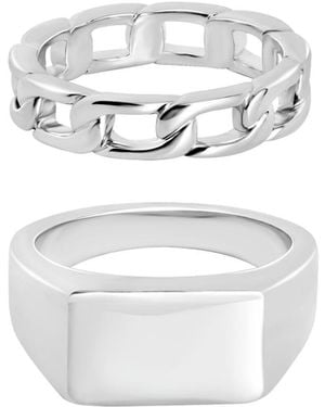 Lucky Brand Tone Signet And Chain Link Rings - White