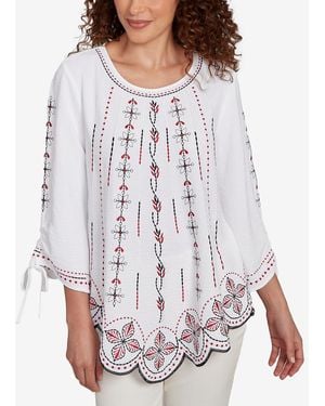 Ruby Rd. Petite Embroidered Bali Tie Sleeve Top - White