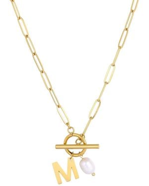 Adornia Tarnish Resistant Gold Natural Freshwater Pearl Initial toggle Necklace - Metallic