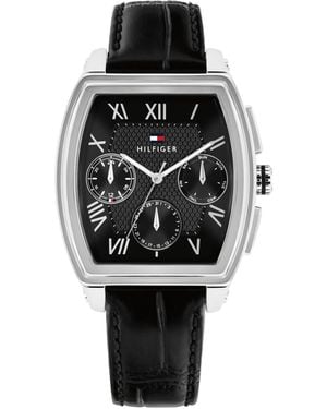Tommy Hilfiger Multifunction Leather Strap Watch - Black