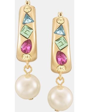 KARL LAGERFELD Imitation Pearl Charm Mixed Crystal Hoop Earrings - White