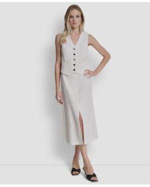 DKNY Arid Pique Mini Logo Emblem Slit A Line Skirt Sleeveless V Neck Arid Pique Vest - White