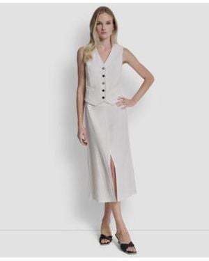DKNY Arid Pique Mini Logo Emblem Slit A Line Skirt Sleeveless V Neck Arid Pique Vest - White