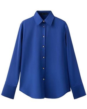 Mango Ideale Regular-fit Long-sleeve Satin Shirt - Blue
