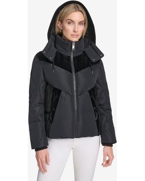 Andrew Marc Tayte Mixed Media Hooded Puffer Jacket - Blue