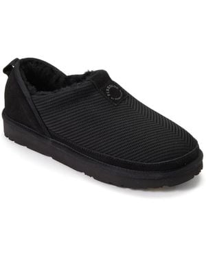 Dearfoams Fireside By Sport Knit And Suede Slip On Shoetie Water Repellent Slippers - Black