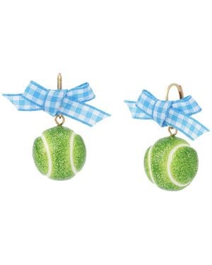 Betsey Johnson Gingham Bow Tennis Ball Drop Earrings - Blue