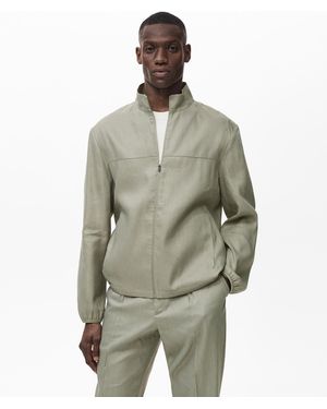 Mango Zipper Linen Jacket - Green